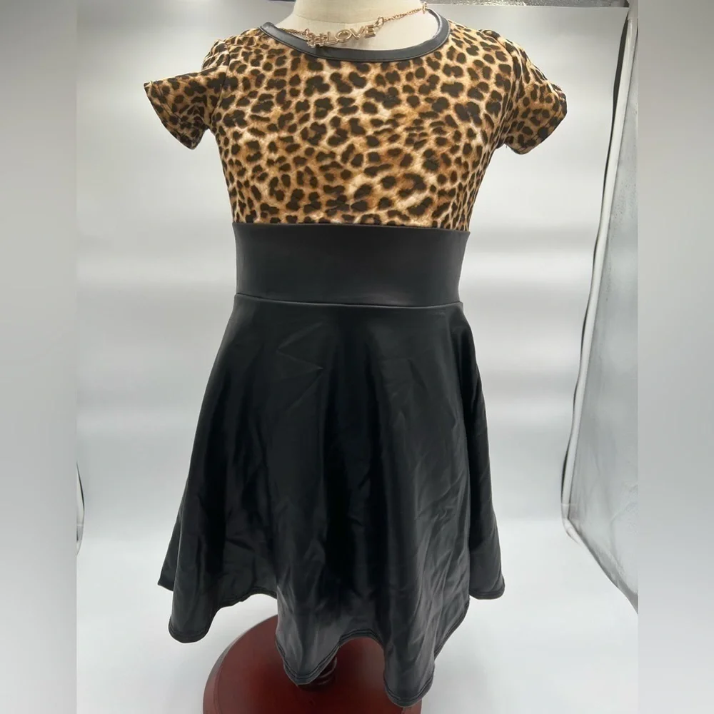 Kids Can't Miss Leopard Print Top With Black Skirt Toddler Dress
